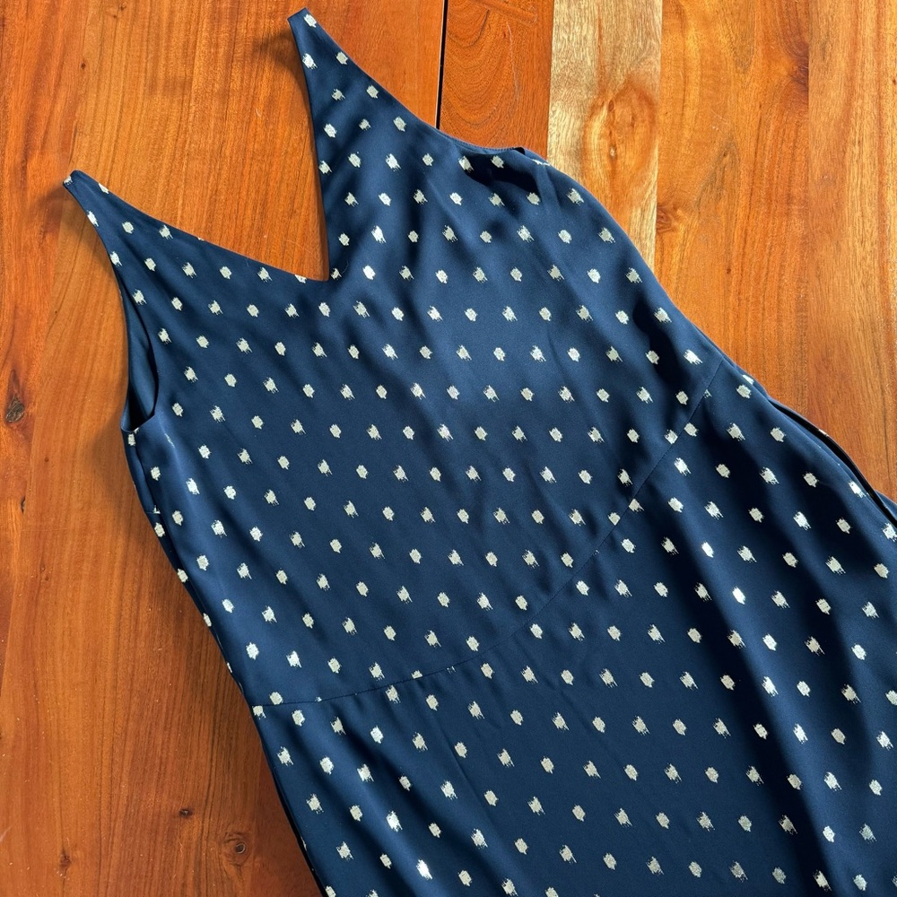 Ted Baker Printed Navy Blue Metallic-Dot High low Dress - Picture 13 of 13